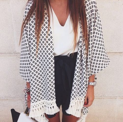 outfit with kimono jacket and white blouse