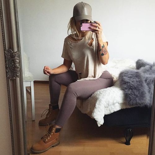outfit with dark brown and black timberlands