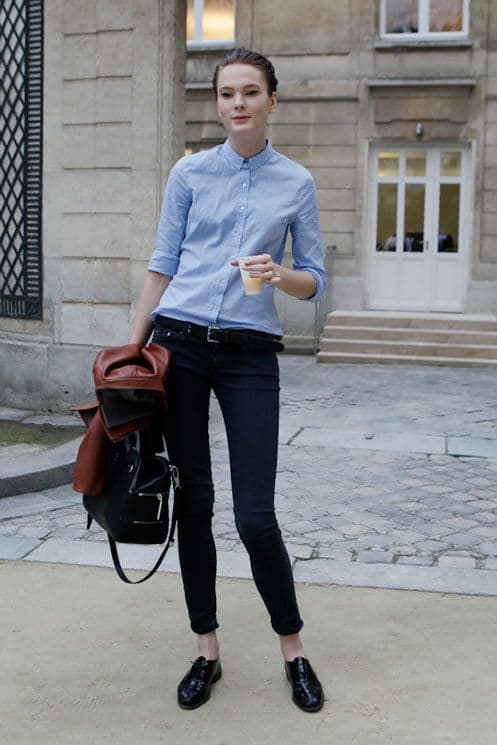 how to wear black oxford shoes and sky blue shirt