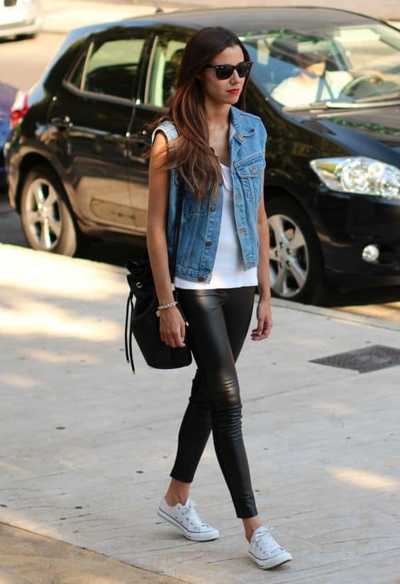 outfit with denim vest and jeans