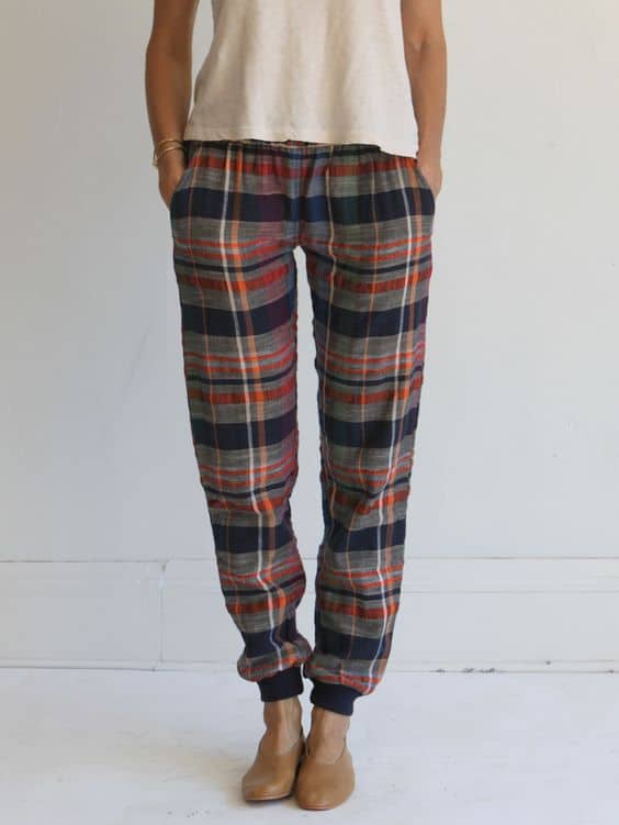 what to wear with plaid sweatpants