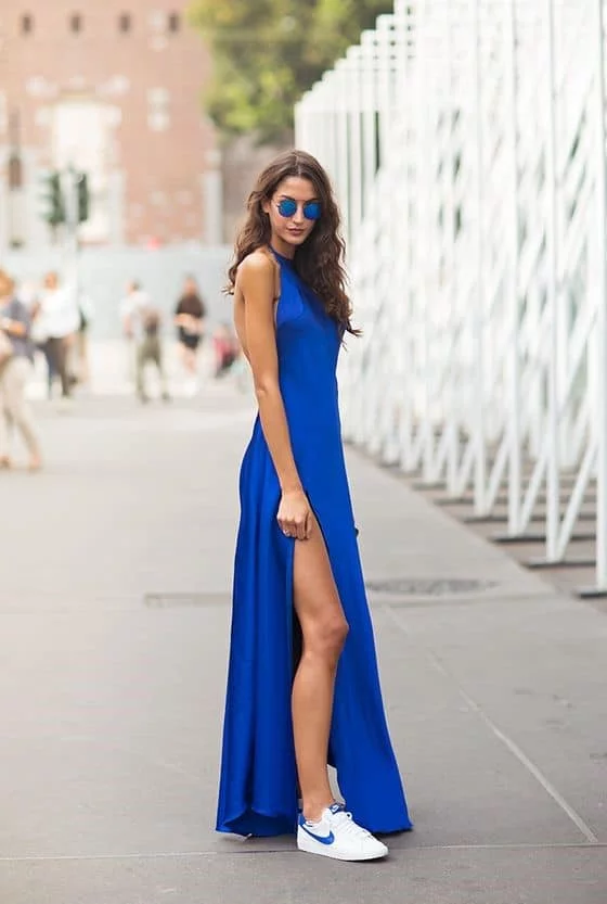 colors that go with electric blue silk maxi dress